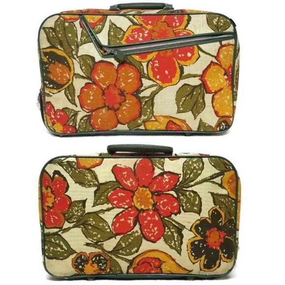 Vintage Handbags - Vintage 70s Floral Canvas Retro Mini Mod Suitcase